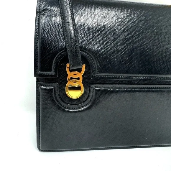 Gucci Vintage 60s Black Leather Top Handle Bag